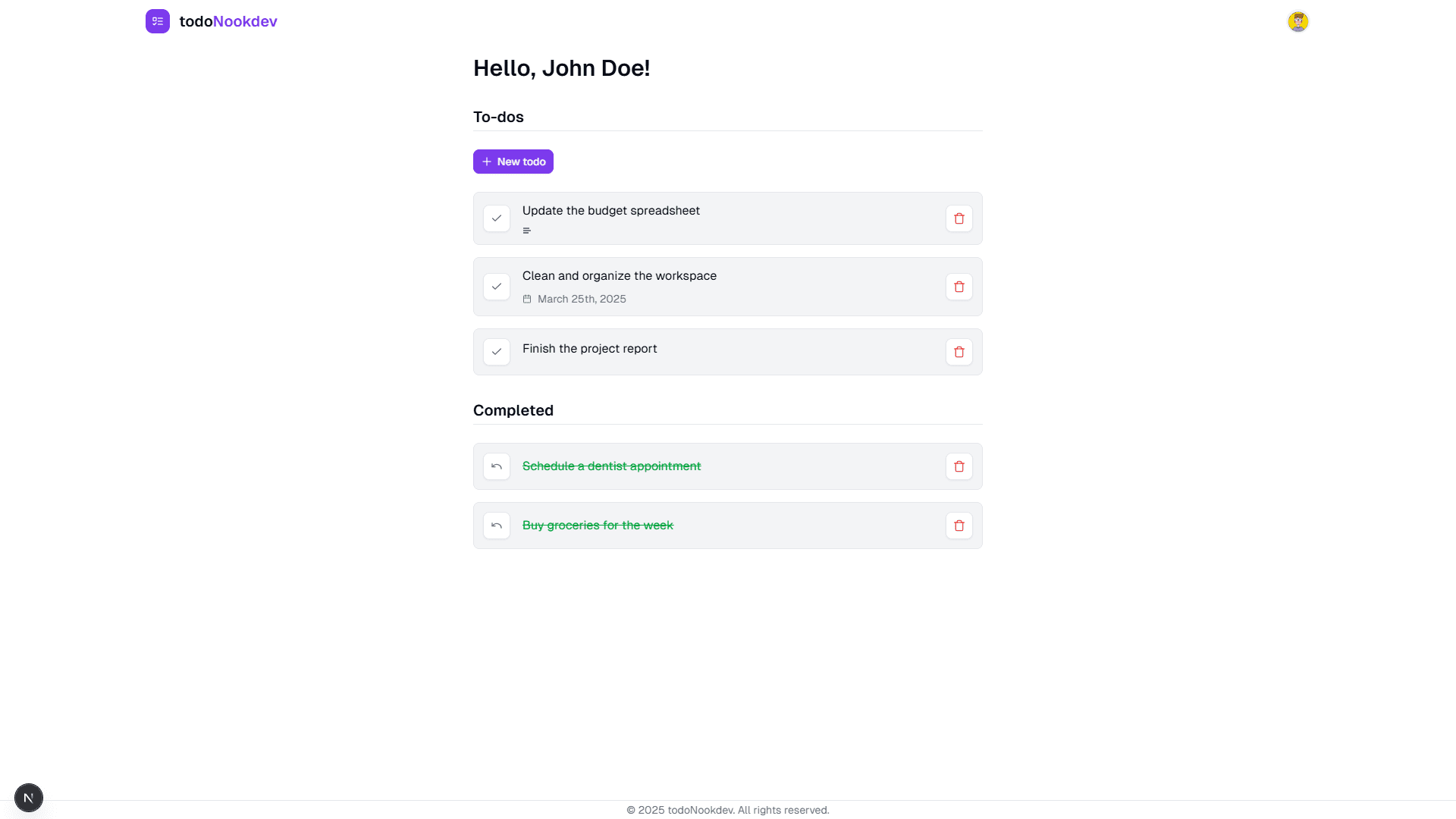 TodoNookdev app screen