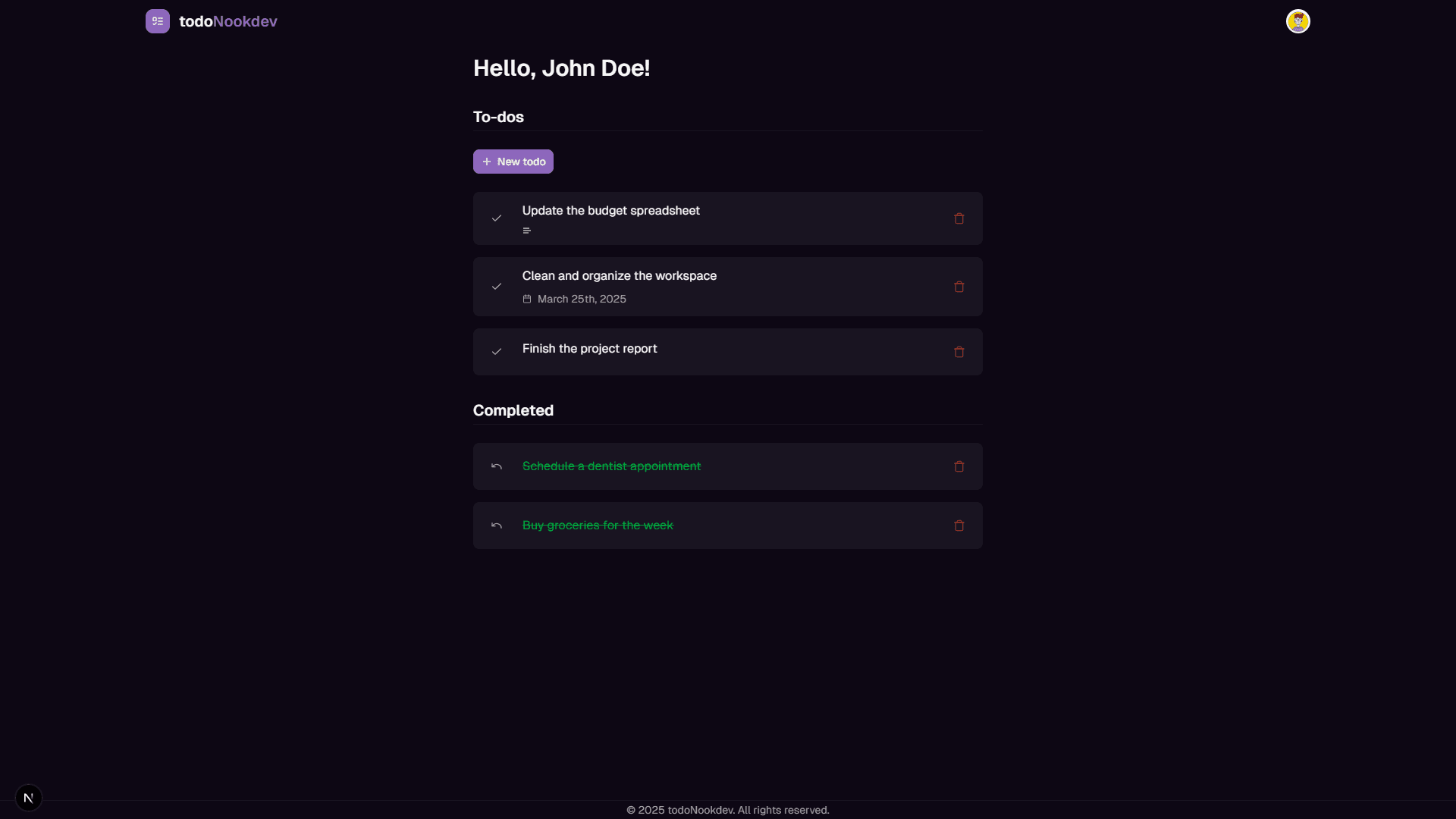 TodoNookdev app screen